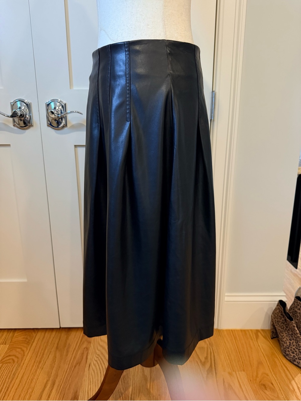 Black Faux Leather A-Line Midi Skirt - Picture 14 of 16